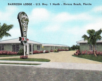 Vintage Postcard, Riviera Beach, Florida, Barbizon Lodge, Motel, Postcard, Linen Postcard, Motel Postcard, Florida Postcard, Florida Motel
