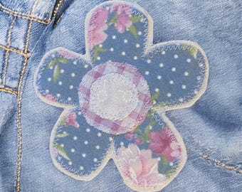 Boho Blumen Aufnäher, Blue, Patch für Jeans, Taschen, Junk Journal, Jacken, Sweatshirts