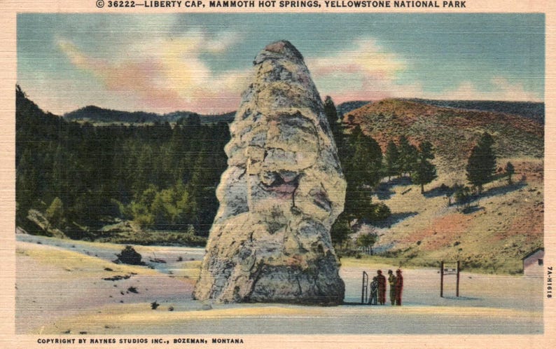 Postal antigua, Yellowstone, Liberty Cap, Mammoth Hot Springs, Antigua, Souvenir imagen 1