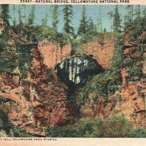 Vintage Postcard, Yellowstone, National Park, Natural Bridge, Postcard, Yellowstone Postcard, Yellowstone Bridge, Linen Postcard