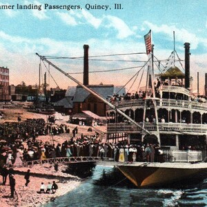 carte postale vintage, Quincy, Illinois, bateau à vapeur d'excursion, bateaux à vapeur, débarquement, carte postale, ancienne carte postale, carte postale de Quincy, bateaux à vapeur de Quincy, Quincy