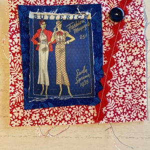 Fabric Snippet, Junk Journal Page, Mixed Media, Housewife, Vintage Dishes, Cottage, Sewing, Vintage Photograph, Journal, Journaling, Snippet
