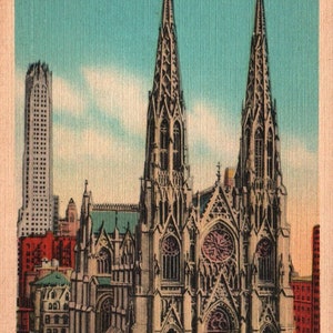 Cartão postal vintage, Catedral de São Patrício, cidade de Nova York, Nova York, cartão postal antigo, cartão postal de linho, cartão postal, cartão postal da cidade de Nova York, diário