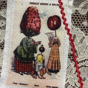 Fabric Snippet, Junk Journal, Fabric Photo, Journaling Page, Anthropomorphic Vegetable People, Slow stitch, Journal Tuck, Fabric Snippets