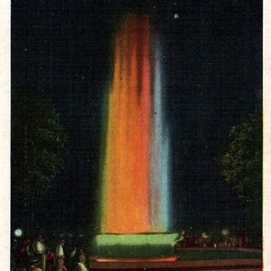 Cartolina d'epoca, Decatur, Illinois, Fontana commemorativa di Harry, Notte, Cartolina di lino, Vecchia cartolina, Cartolina, Cartolina Decatur, Decatur