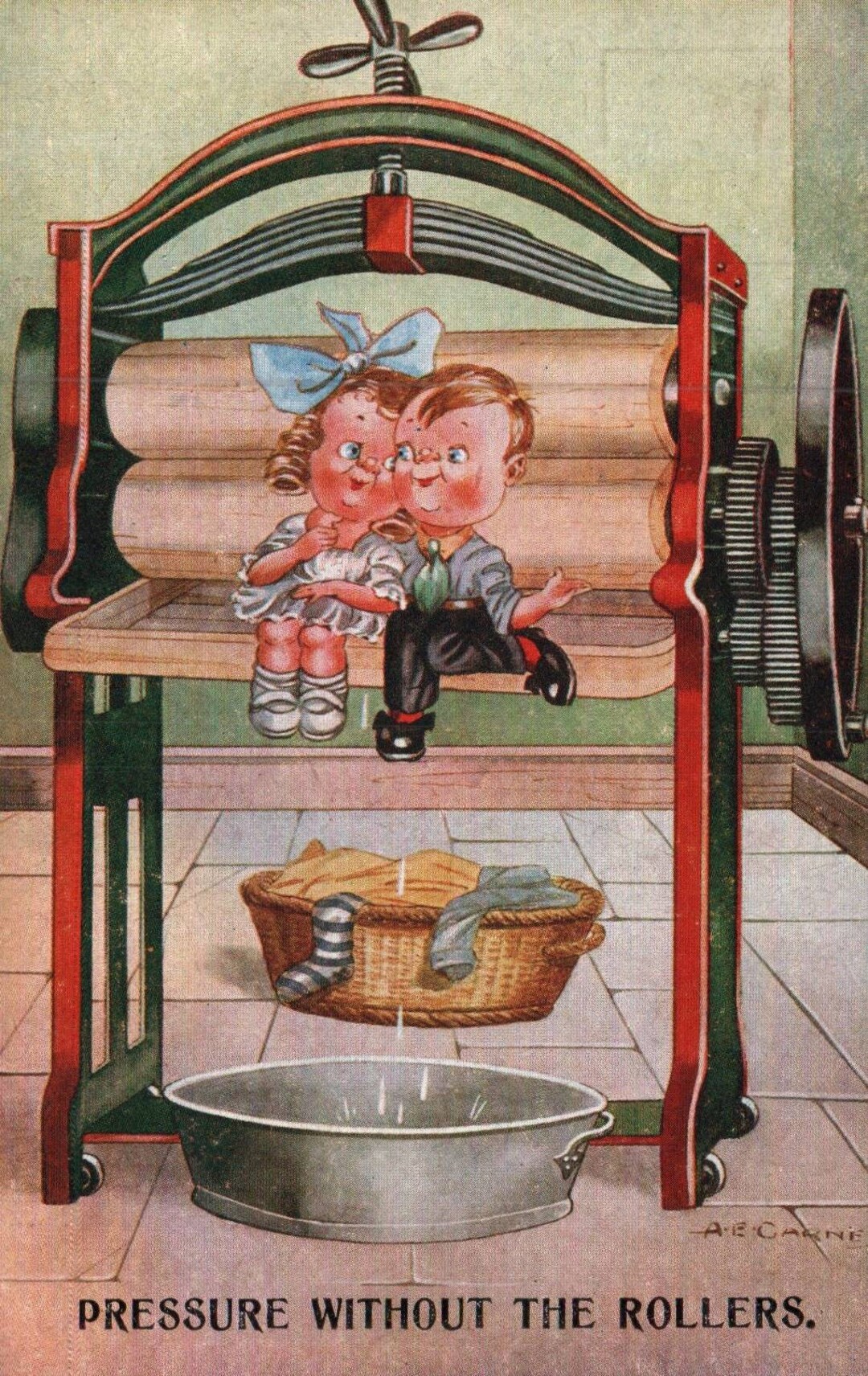 Vintage Postcard, Ringer Washing Machine, Vintage Housework, Couple ...