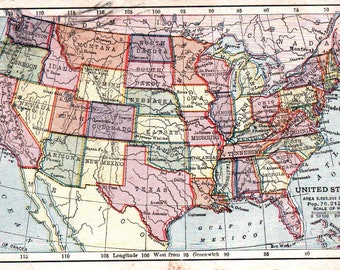 Vintage Postcard, Map of the United States, 1910, Postcard, Old Postcard, Map Postcard, United States Map, Map Postcard