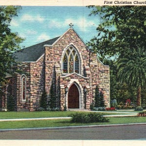 Cartolina d'epoca, Mobile, Alabama, prima chiesa cristiana, cartolina, cartolina di lino, cartolina dell'Alabama, cartolina dell'Alabama di Mobile, Mobile