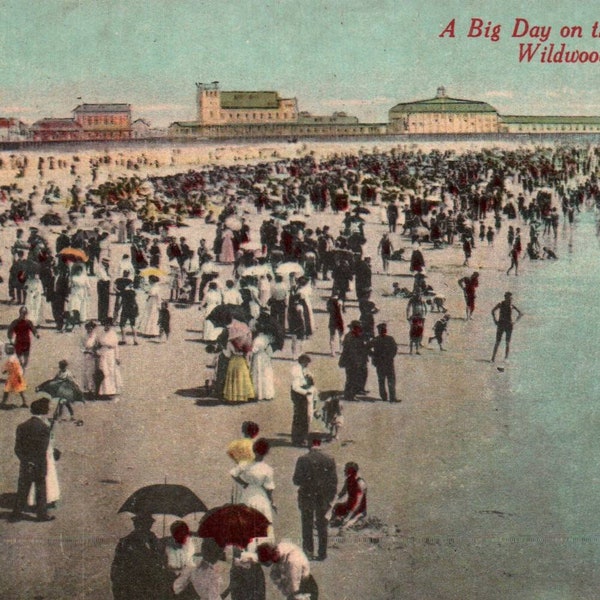 Vintage Postcard, Wildwood,  New Jersey, Beach, Broad Beach, Beach Postcard, Old Postcard, Vintage Postcards, New Jersey Postcard