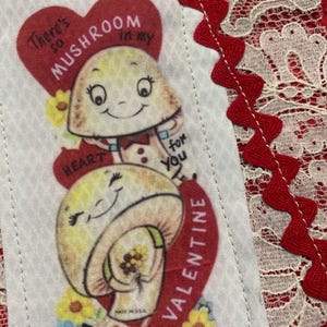 Fabric Snippet, Junk Journal, Fabric Photo, Journaling Page, Anthropomorphic Fruit, Mushrooms, Slow stitch, Journal Tuck, Fabric Snippets