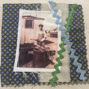 Fabric Snippet, Junk Journal, Fabric Photo, Steampunk, Man, Welding, Journaling Page, Journal, Slow stitch, Journal Tuck, Collage, Snippet