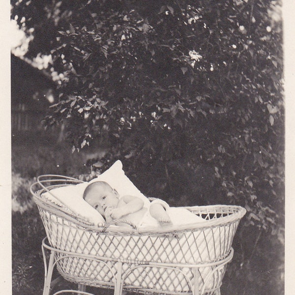 Baby in Bassinet Vintage Photograph (YY)