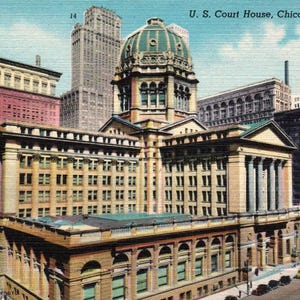 Cartolina d'epoca, Chicago, Illinois, tribunale, tribunale degli Stati Uniti, cartolina, cartolina di lino, cartolina di Chicago, tribunale di Chicago, matrimoni