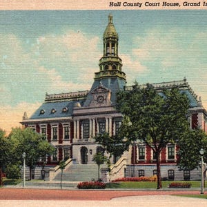 carte postale ancienne, Grand Island, Nebraska, comté de Hall, palais de justice, carte postale, Carte postale en lin, carte postale du Nebraska, palais de justice de Grand Island