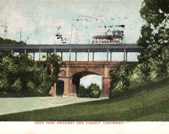 carte postale vintage, Cincinnati, Ohio, Eden Park, viaduc, allée, 1906, carte postale, carte postale ancienne, carte postale de Cincinnati, Cincinnati Ohio