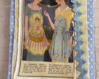 Vintage stoffragment: huisvrouw, schorten - 4 x 6 inch