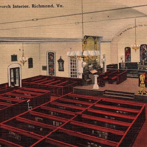 Vintage carte postale, Richmond, Virginie, église Saint-Jean, intérieur, Alter, carte postale, Richmond Carte postale, carte postale en lin, Richmond Virginie