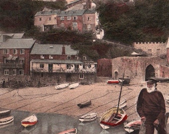 Vintage Postcard, Clovelly, Ireland, Postcard, Old Postcard, Clovelly Postcard, Ireland Postcard, Antique Postcard, Harbor, Ireland