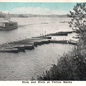 Cartolina d'epoca, Lago Webster, Indiana, Yellow Banks, Dixie, Dock, Cartolina, Antico, Effimero, Pesca, Nautica, Vita sul lago, Viaggi
