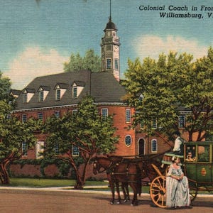 Carte postale vintage, Williamsburg, Virginie, Coach colonial, Capitole, carte postale, Carte postale en lin, Antiquités, Ephémère, Cadeau Virginia, Voyage