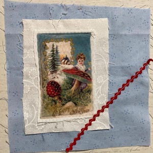 Fabric Snippet, Junk Journal, Fabric Photo, Journaling Page, Woodlands, Cottage Core, Mushrooms, Slow stitch, Journal Tuck, Fabric Snippets