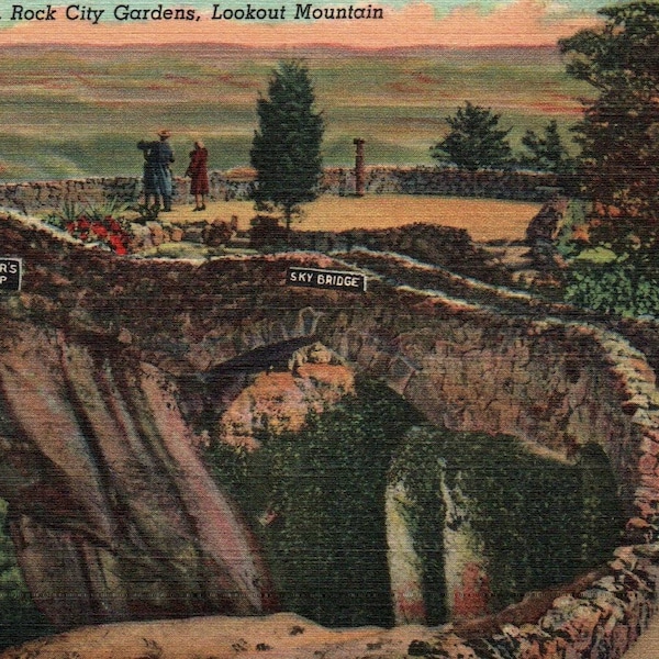 Linen Postcard, Lookout Mountain, Tennessee, Lovers Leap, Rock City Gardens, Postcard, Old Postcard, Vintage Postcard, Lovers Leap Postcard