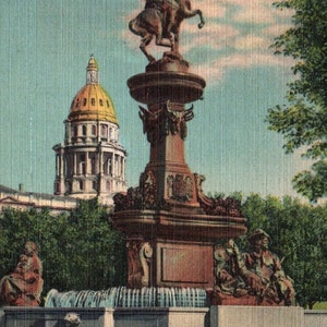 Vintage Postcard, Denver, Colorado, Pioneer Monument, State Capitol, Civic Center, Postcard, Linen Postcard, Colorado Postcard, Denver