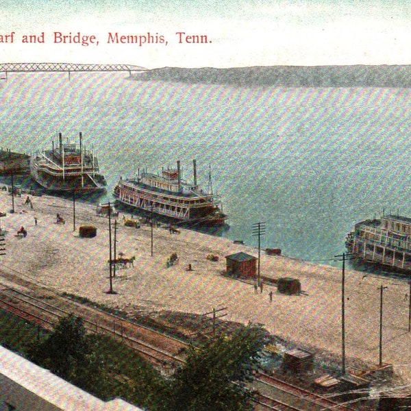 Vintage Postcard, Memphis, Tennessee, Memphis Wharf, Bridge, Postcard, Old Postcard, Tennessee Postcard, Memphis Postcard