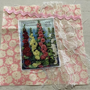 Floral Fabric Snippet: Vintage Seed Catalog Image, Junk Journal Supply