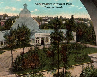 Tacoma, Washington, Vintage Postcard, Washington Postcard, Tacoma Postcard, Conservatory, Wright Park, Old Postcard, Travel Journal