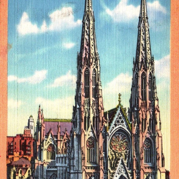 Vintage Postcard, St. Patrick's Cathedral, New York City, New York, Linen Postcard, Old Postcard, New York Postcard, NYC Postcard