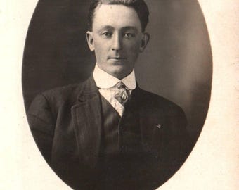 Vintage Photograph, Handsome Young Man, RPPC, Real Photo Postcard, Antique, Junk Journal, Found Photo