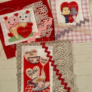 Fabric Snippets, Junk Journal, Fabric Photo, Journaling Page, Anthropomorphic, Valentines, Slow stitch, Journal Tuck, Fabric Collage Snippet