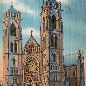 Cartolina d'epoca, Newark, New Jersey, Cattedrale del Sacro Cuore, Cartolina, Cartolina di lino, Cartolina di Newark, Cartolina del New Jersey, Chiesa di Newark