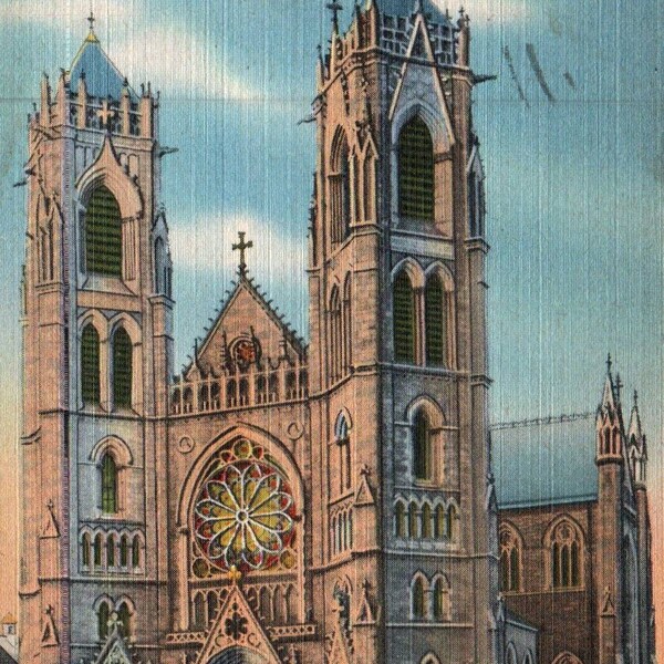 Vintage Postcard, Newark, New Jersey, Sacred Heart Cathedral, Postcard, Linen Postcard, Newark Postcard, New Jersey Postcard, Newark Church