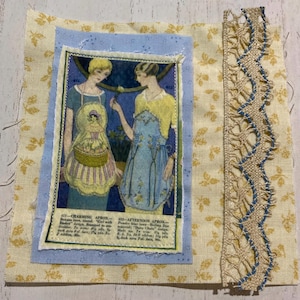 Fabric Snippet, Junk Journal Page, Mixed Media, Housewife, Vintage Dishes, Cottage, Sewing, Vintage Photograph, Journal, Journaling, Snippet