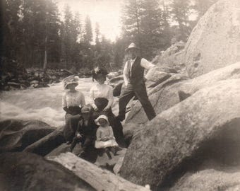 Vintage Photograph, Family in the Rapids, Antique, Found Photo, RPPC, Real Photo Postcard, Junk Journal