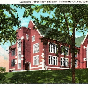 Vintage Postkarte, Springfield, Ohio, Wittenberg College, Chemie-Psychologie-Gebäude, Postkarte, Leinenpostkarte, Wittenberg College