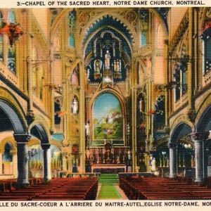 carte postale vintage, Montréal, Canada, Église Notre-Dame, Chapelle du Sacré-Cœur, Carte postale, Carte postale en lin, Carte postale de Montréal, Canada