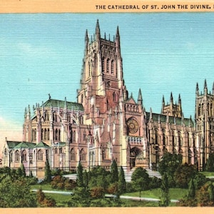 Cartão postal vintage, cidade de Nova York, Nova York, Catedral de St. John the Divine, Cartão postal, Cartão postal de linho, Cartão postal antigo, Cartão postal da cidade de Nova York