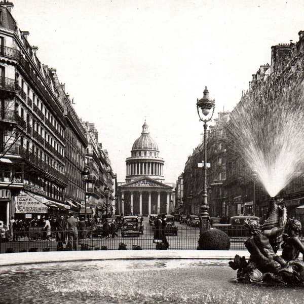 Vintage Postcard, Paris, France, La Rue Soufflot, Le Pantheon, Postcard, RPPC, Real Photo Postcard, Paris Postcard, France Postcard