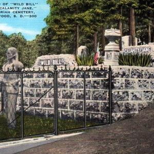 Deadwood, South Dakota, Wild Bill, Calamity Jane, Tombs, Mt Moriah Cemetery, Postcard, Linen Postcard, Vintage Postcard, Old Postcard