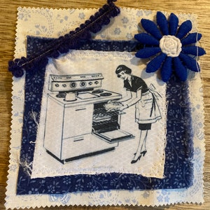 Fabric Snippet, Junk Journal Page, Mixed Media, Fabric Photograph, Lady in the Kitchen, Journaling, Journal Page, Fabric Photo, Snippet