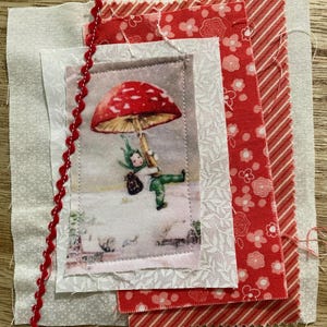 Fabric Snippet, Junk Journal, Fabric Photo, Journaling Page, Woodlands, Cottage Core, Mushrooms, Slow stitch, Journal Tuck, Fabric Snippets