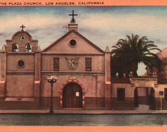 Vintage Postcard, Los Angeles, California, Plaza Church, Postcard, Linen Postcard, Los Angeles Postcard, California Postcard, Los Angeles
