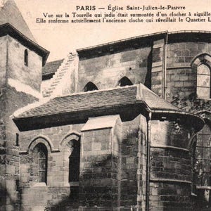 carte postale vintage, Paris, France, église Saint Julien le Pauvre, église de Paris, carte postale de Paris, décoration française, journal français, éphémère, Paris