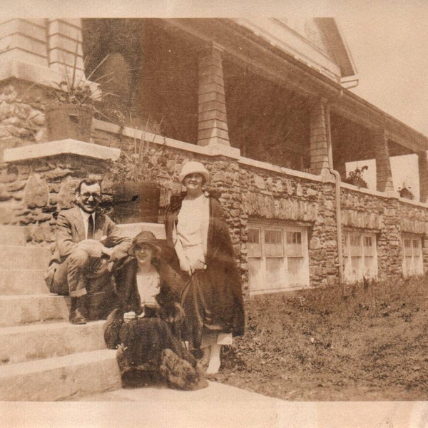 Found Photo, Women and Dog, Front Porch, Vernacular Photo, Vintage Photograph, Black and White Photograph, Found Photograph, Dog Photograph