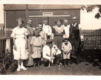 Vintage Photograph, Family with Puppy, Antique, Junk Journal, Vernacular, Found Photo