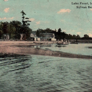 Cartão postal vintage, praia de Sylvan, Nova York, frente ao lago, praia, cartão postal, cartão postal antigo, cartão postal antigo, cartão postal de praia, cartão postal de Nova York