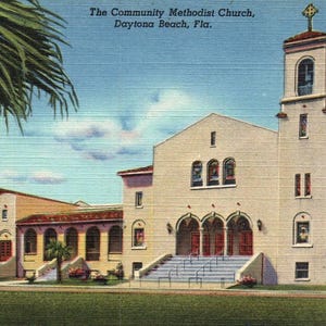 Vintage Postkarte, Daytona Beach, Florida, Gemeinde-Methodist-Kirche, Daytona Beach-Kirche, Hochzeiten, Postkarte, Leinenpostkarte, Daytona